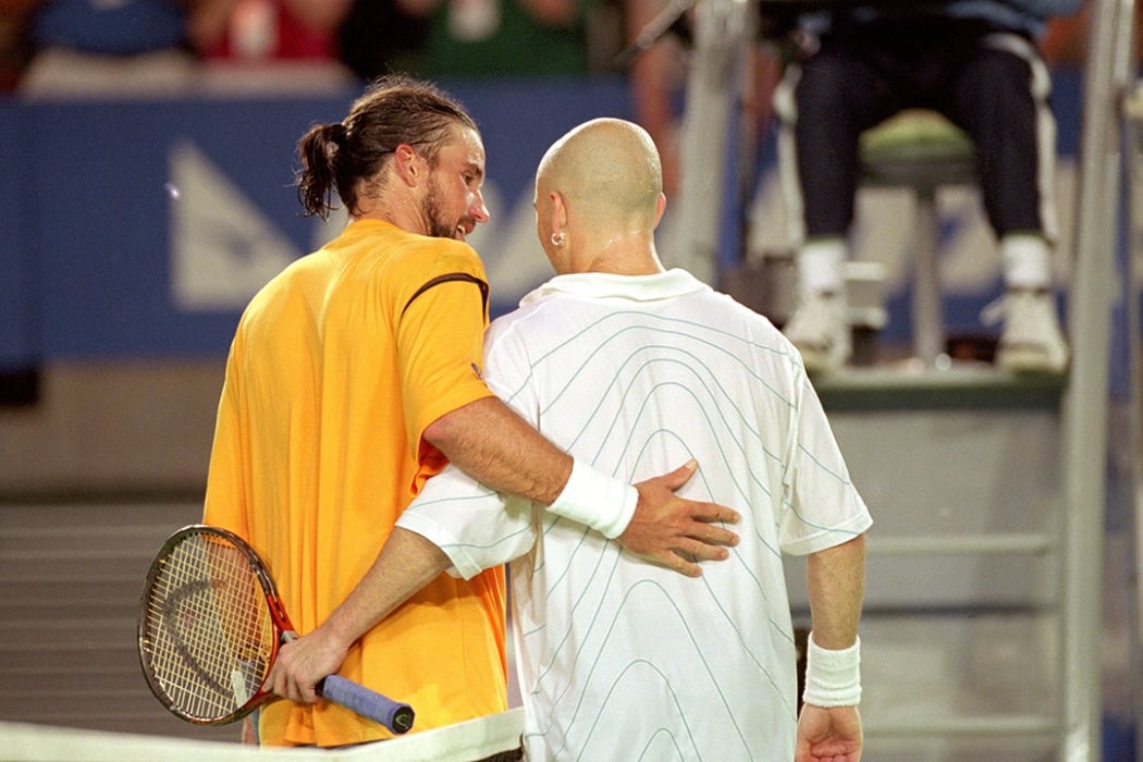 Andre Agassi and Pat Rafter after their Australian Open 2001 semifinal