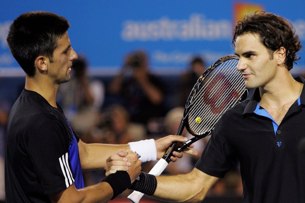 Novak Djokovic and Roger Federer after their Australian Open 2008 semifinal