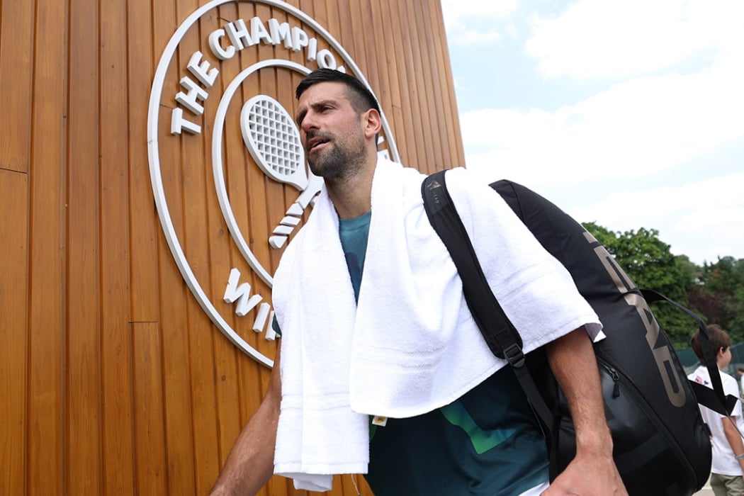 Novak Djokovic practises ahead of Wimbledon 2024