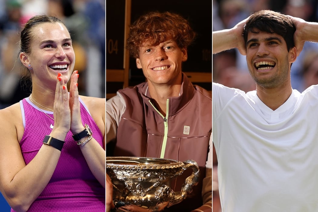 Aryna Sabalenka, Jannik Sinner and Carlos Alcaraz each won two Grand Slam singles titles in 2024