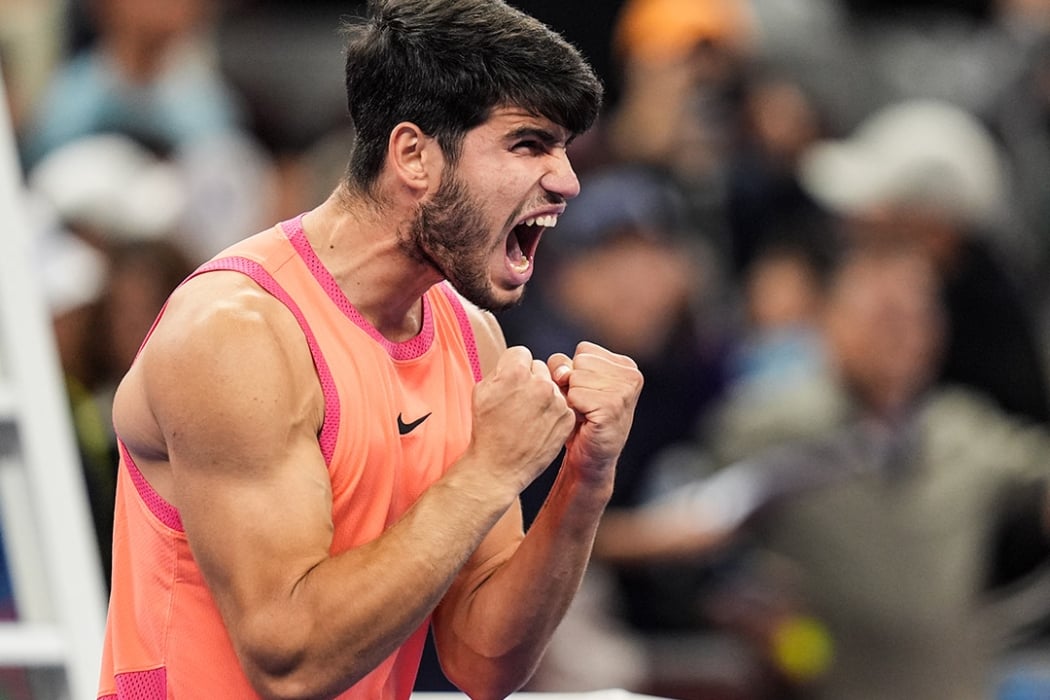 Carlos Alcaraz celebrates his victory at the China Open