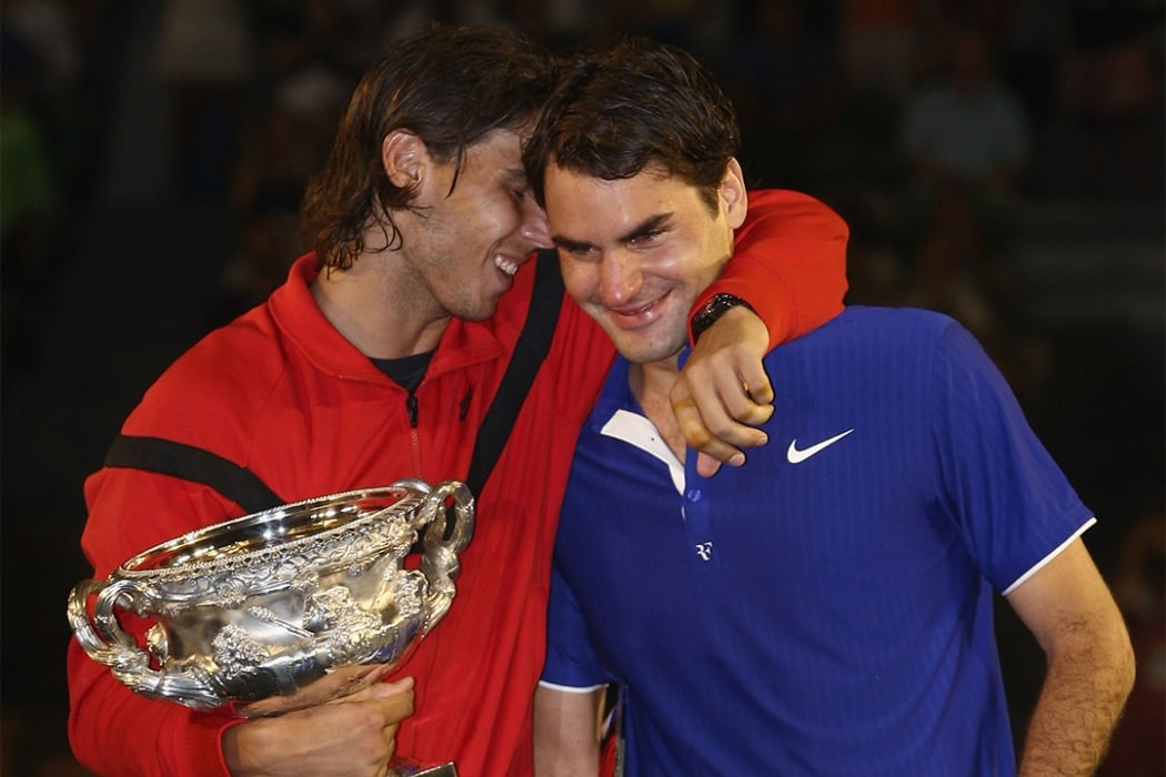 Rafael Nadal and Roger Federer after the Australian Open 2009 final