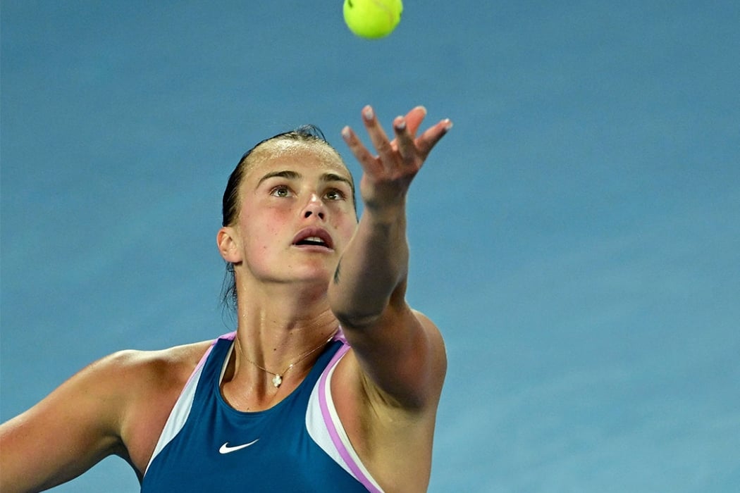 Aryna Sabalenka serves at Australian Open 2023