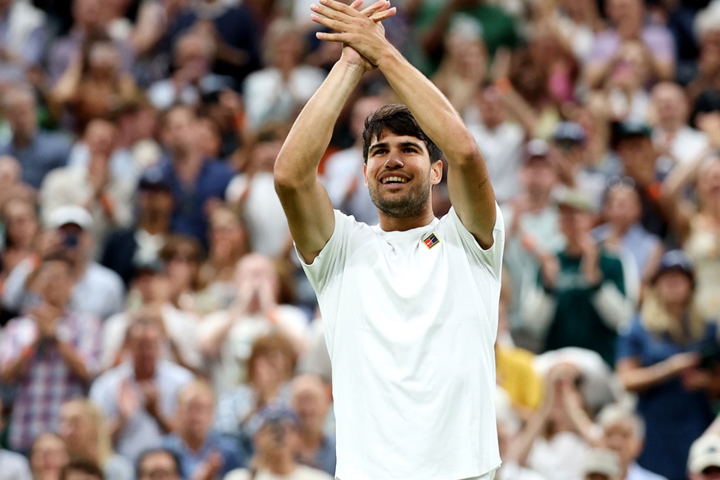 Carlos Alcaraz celebrates his 18th consecutive Wimbledon win, and 22nd match in a row