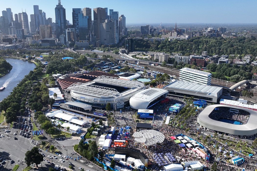 An aerial view of Melbourne Park during the Australian Open