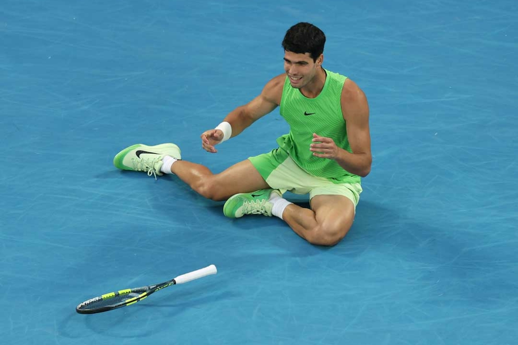 Carlos Alcaraz celebrates his semifinal victory over Alexander Zverev at Australian Open 2026