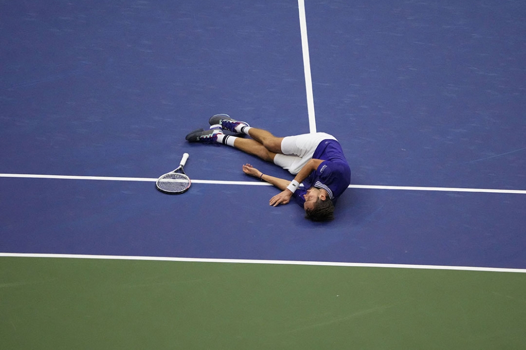 Daniil Medvedev celebrates his 2021 US Open triumph