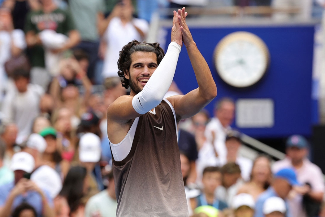 Carlos Alcaraz celebrates his third-round win over Wu Yibing at the US Open