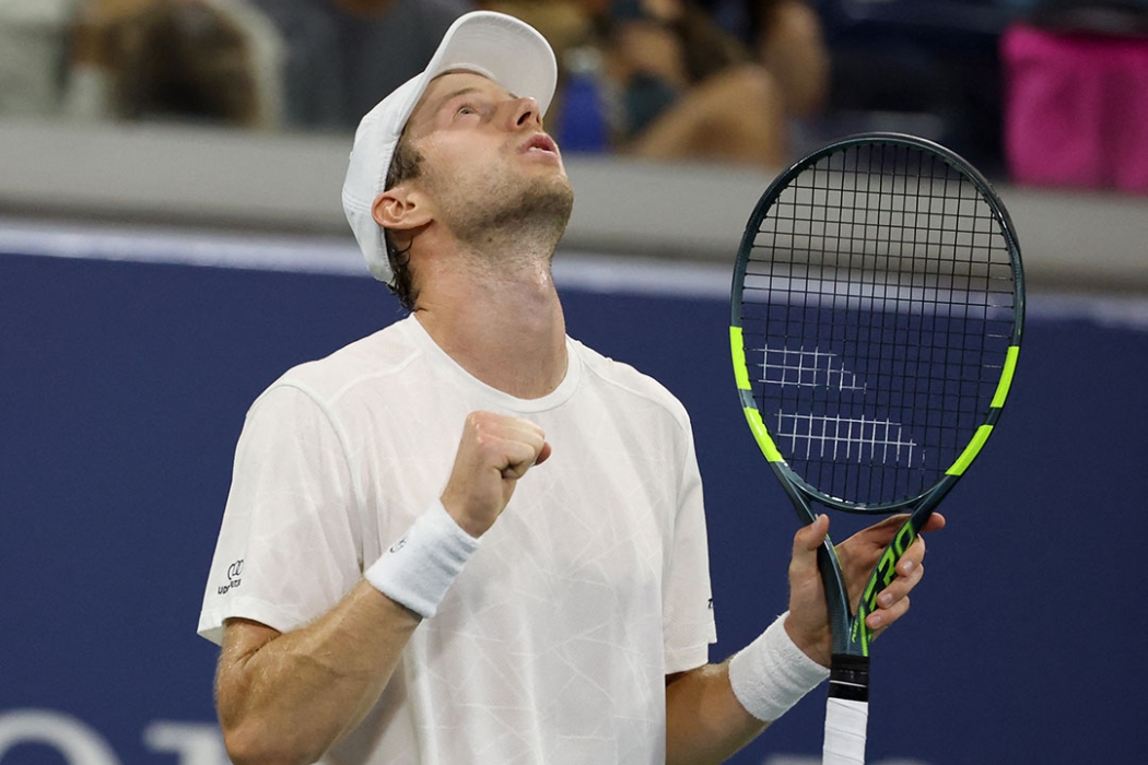 Botic Van De Zandschulp celebrates reaching the US Open quarterfinals 