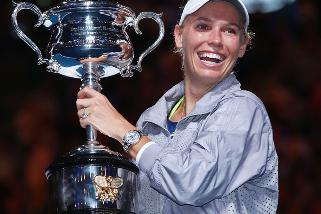 Caroline Wozniacki celebrates her victory at Australian Open 2018