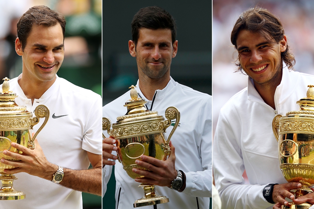 Federer Nadal Djokovic Grand Slam singles titles won