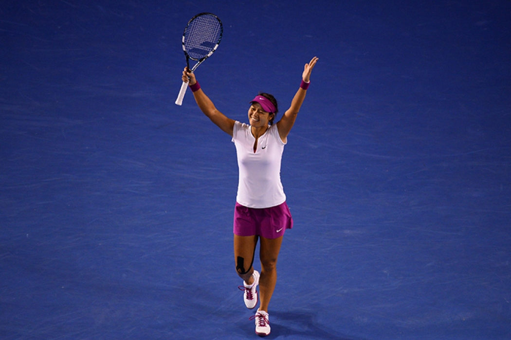Li Na celebrates victory at Australian Open 2014