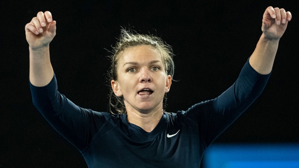 Simona Halep celebrates her triumph over Viktorija Golubic at the Melbourne Summer Set