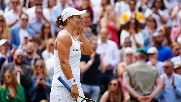 Ash Barty celebrates her Wimbledon semifinal win over Angelique Kerber