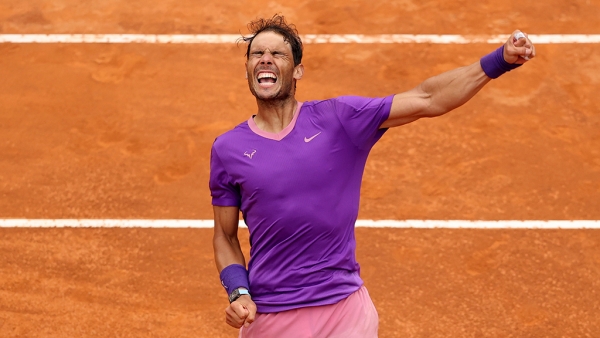 Rafael Nadal celebrates his quarterfinal victory over Alexander Zverev in Rome.