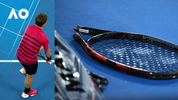 Stan destroys racquet during Federer match