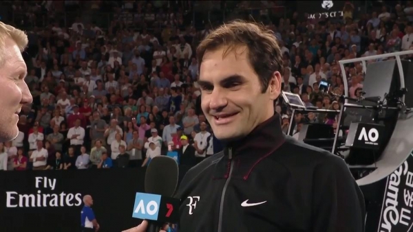 Roger Federer on court interview (QF)