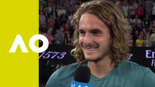 Tsitsipas on-court interview after defeating Federer